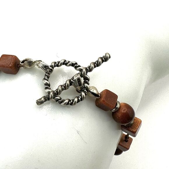 Sterling silver and goldstone beaded bracelet - Picture 3 of 7